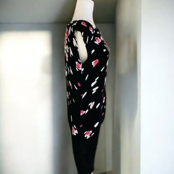 Ann Taylor Loft Womens Black Pink Floral Cap Sleeve Knee Length Dress Size Small - Picture 7 of 10